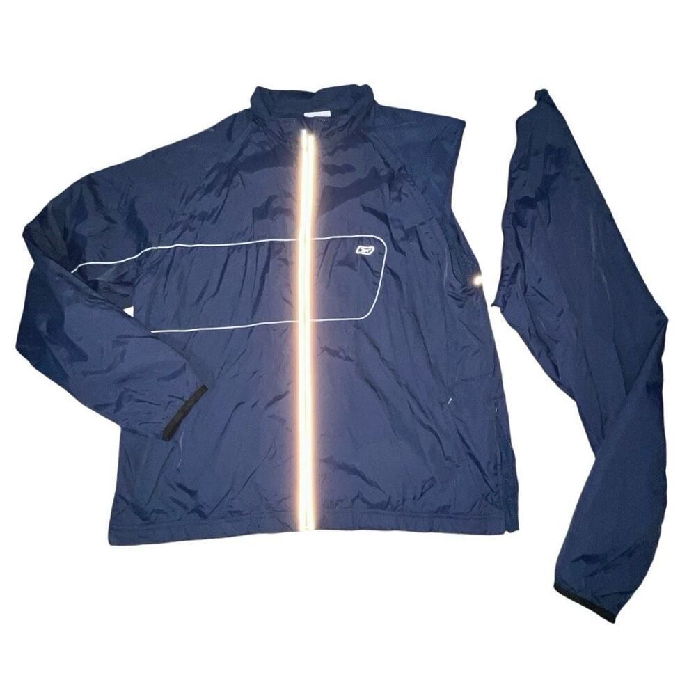 Vintage Reebok Mens Size XL Track Jacket Blue Zip Front Lined Pockets Side Vents